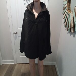 Gallery Size L Women's Black Water Resistant Rain Midweight Rain Coat